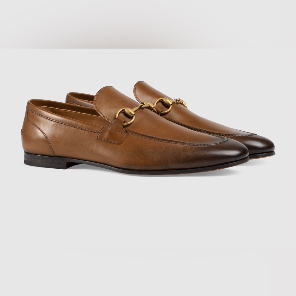 Gucci Brown Leather Loafers with Gold Accent
